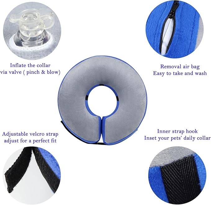 Katoggy Inflatable Cone Collar for Dogs After Surgery, Soft Adjustable Blow up Donut E-Collar for Small Medium Large Dogs and Cats