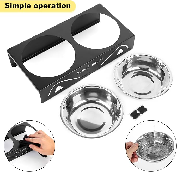 2 Pack Cat Food Bowls - Indoor Set with Metal Stand,5° Tilted Anti Vomiting Wide Raised Pet Dish,Cute Elevated Cat Feeding Station for Food Water, 4 Stainless Steel Bowls for Multiple Kitten,Puppy