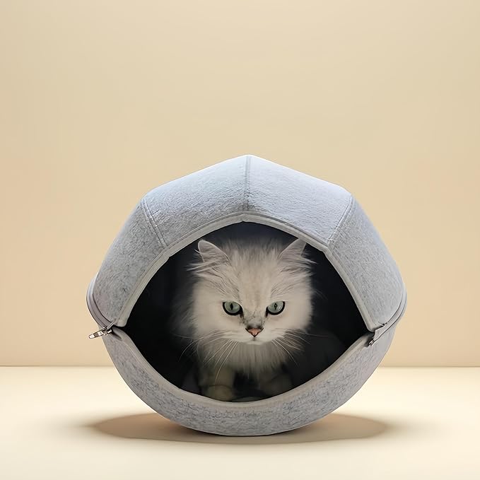 Donut Cat Tunnel Bed Peekaboo Cat Cave for Large Cats Up to 30 Lbs, Kitty Interactive Playing Tent House for Multiple Cats,Detachable,Scratch Resistant (2 in 1 Gray, Medium - 20 Inch Diameter)