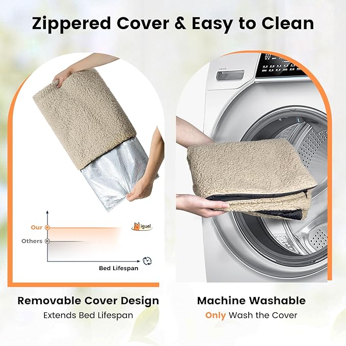 Dog Bed Mat Self Heating Pad for Large Medium Dogs, Dog House Bed Crate Pad for Sleeping Self Warming Pet Bed Puppy Blanket with Removable Washable Cover, Brown 48 Inches