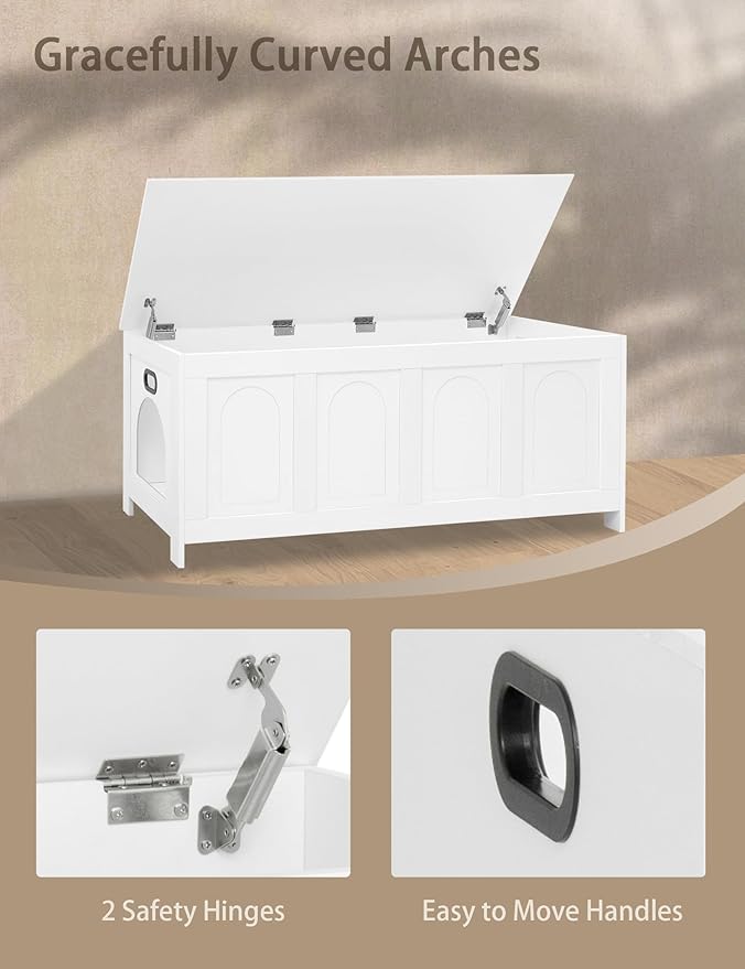 DINZI LVJ Cat Litter Box Enclosure, Flip Top Litter Box Furniture, Hidden Cat Washroom, 2-Entrances Wooden Pet House, 47.2" L x 18.7" W x 19.7" H, End Side Table, TV Stand, Easy to Assemble, White