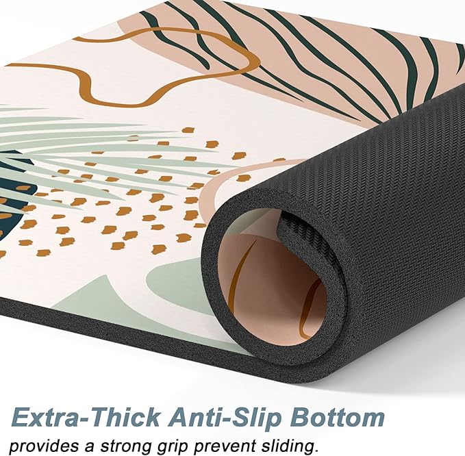 Rnivvi Dog Food Mat, 12" x 19" Boho Absorbent Dog Cat Bowl Mat for Food and Water, Cute Anti-Slip Rubber Pet Feeding Rug Protect Floors, Puppy Placemat for Feeding & Watering Supplies, Tropical Leaves