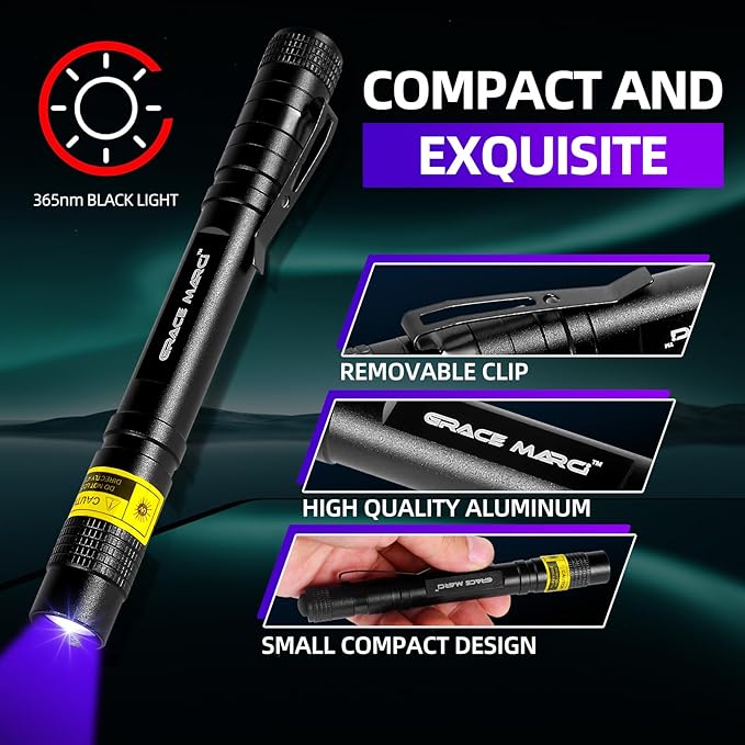 100 LED UV Black Light Flashlight (395nm) with Mini UV Pen Light(365nm) - Dual Wavelength Ultraviolet Light for Pet Urine Detection, Scorpion Hunting, Resin Curing, Counterfeit Money & Leak Detection