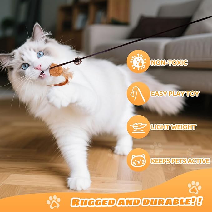 Cat Toy Cat Teaser Toy Stretchy Rope Mouse Shape with Bell Feather Cat Self-Help Relief Toys Bite and Wear Resistant Pet Interactive Toy Suitable for Kittens Adult Cats Multi-cat Households