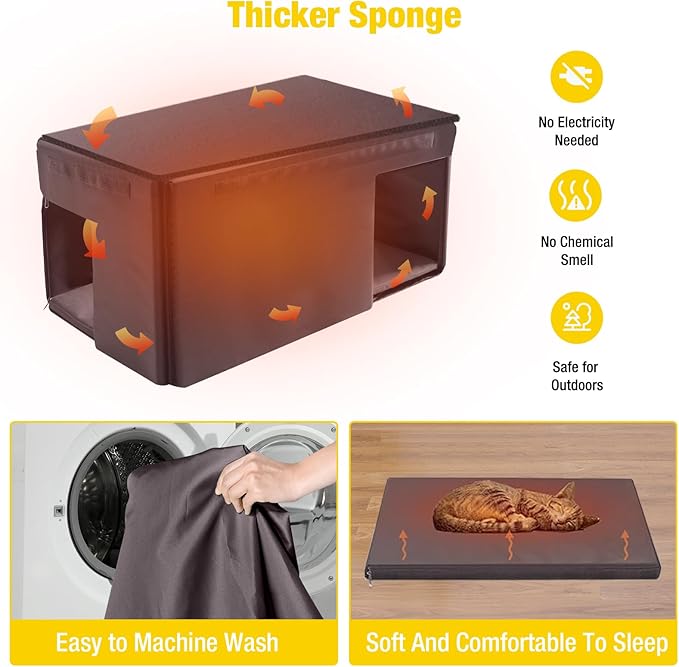 Aivituvin Outdoor Cat House with Insulated Liner,Large Heated Feral Cats Shelter for Winter，Weatherproof Cat Enclosure