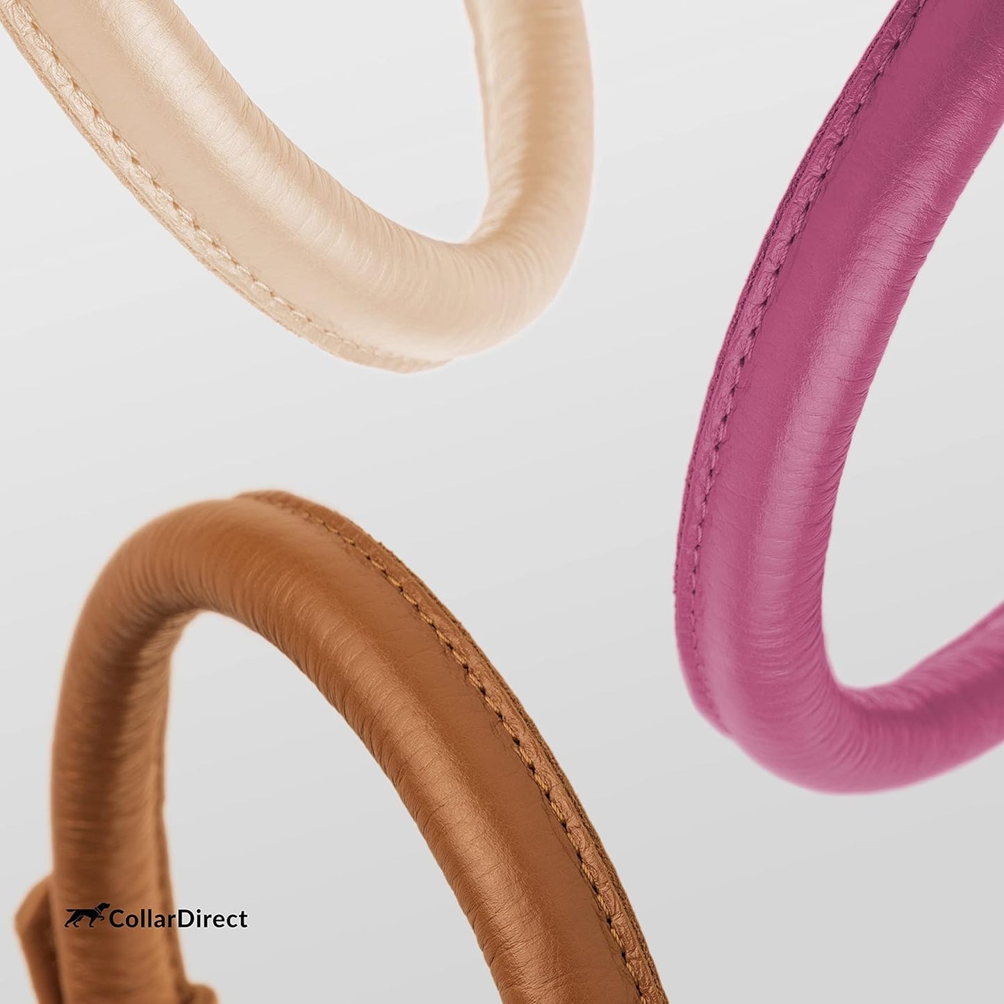 CollarDirect Rolled Leather Dog Collar, Soft Padded Round Puppy Collar, Handmade Genuine Leather Collar Dog Small Large Cat Collars 13 Colors (8-11 Inch, Pink Textured)