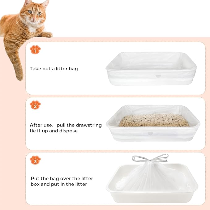 Cat Litter Box Liners, 60 Count Jumbo Size Litter Box Bags with Drawstring, Large Heavy Duty Litter Liners for Self Cleaning Cat Litter Box, Tear Leak Resistant for Pet Supplies(37" x 18")