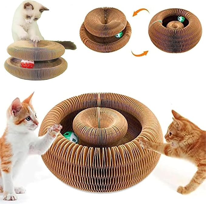 Kitty Kurlz Cat Toy,Magic Organ Cat Toy,Magic Organ Cats Scratcher Board,Foldable Recyclable Accordion Toys with Ball for Cats Indoor(2pcs)