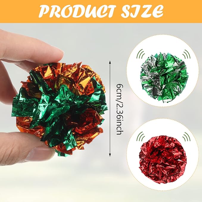 Silkfly 100 Pcs Polyester Film Crinkle Balls Cat Interactive Toys 2.36 Inch Colorful Chew and Chase Cat Ball Toys Attract Kittens for Indoor Keep Fit Active