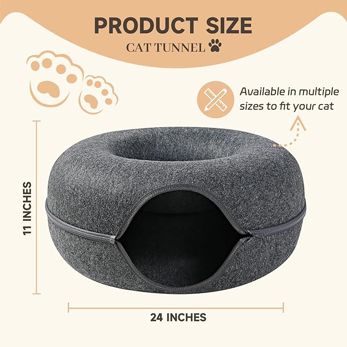 iCAGY Large Cat Tunnel Bed Toys for Indoor Cats (Light Grey, 24")