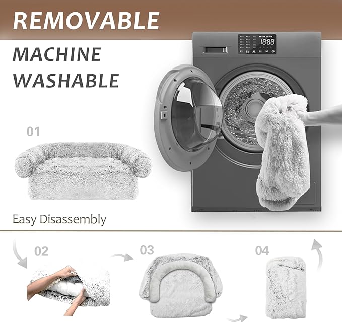 Calming Dogs/Cats Bed Mats, Dog Pad Washable Removable Couch Cover, Plush Long Fur Mat for Pets, Waterproof Lining, Perfect for Small, Medium and Large Dogs and Cats (Light Gray, 45"x37")