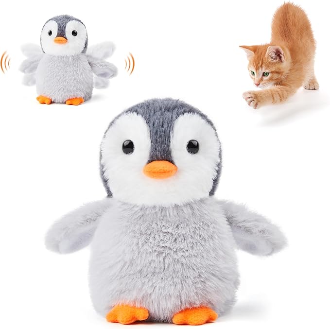 Potaroma Flapping Cat Toys Emperor Penguin, Rechargeable, Lifelike Bird Chirp, Catnip Kicker Toys, Touch Activated Kitten Toy, Interactive Cat Exercise Toys, 4.0 Inches