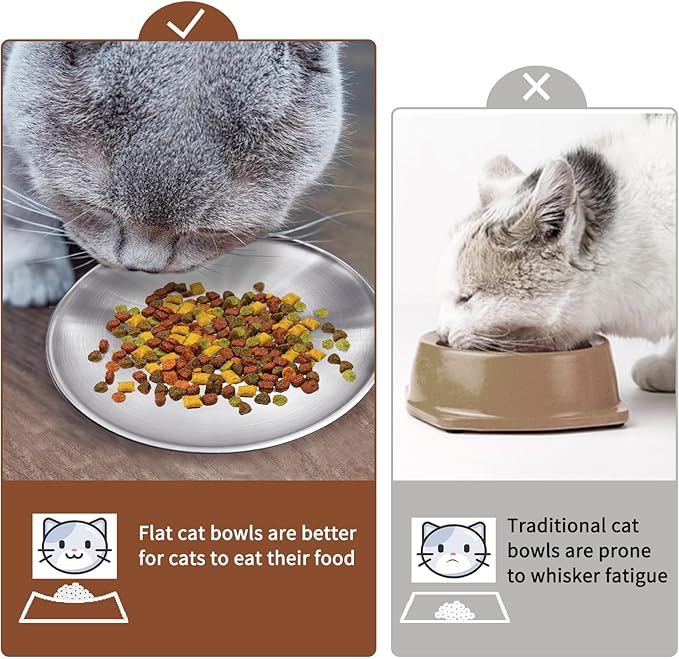 Fhiny 12 PCS Stainless Steel Cat Dish Set, 5.5", Wide Whisker Friendly Cat Bowls Shallow Kitten Feeding Plate Replacement Basic Small Pet Bowl Metal Flat Cat Dish for Stray Cats Dogs (5.5" Dia)