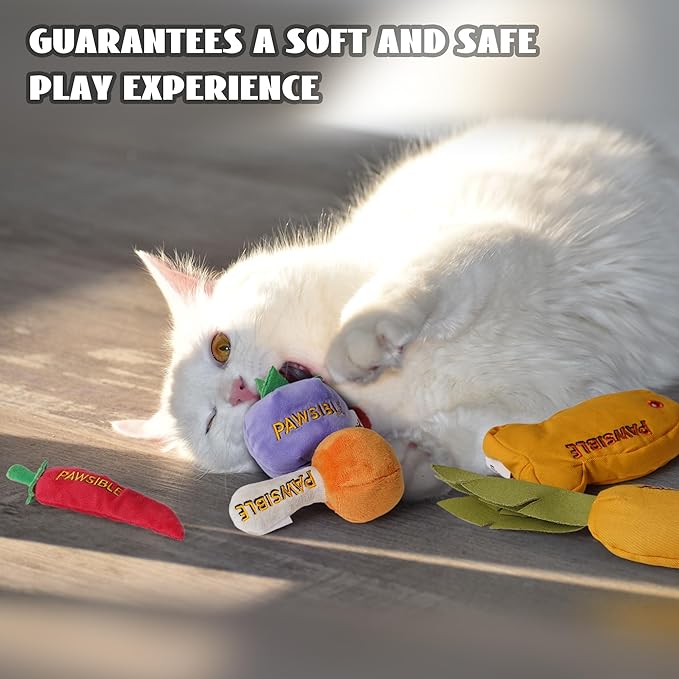 5 Pack Catnip Toys for Indoor Cats, 100% Pure Organic Catnip Filled with No Cotton, Teething Kicker Chew Toys for Kittens & Cats (Food Shape)