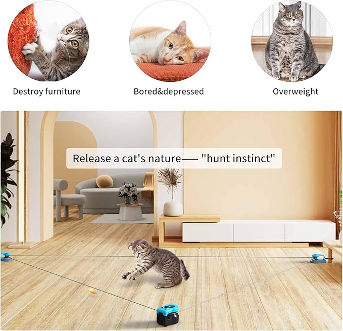 AsFrost Upgraded Interactive Cat Toy for Indoor Cats, Auto/Manual Control DIY Cat Feather Mouse Toy Treadmill for Bored Kitten Puppy Play Chase Run Exercise Hunting Mental Stimulation-Sky Blue