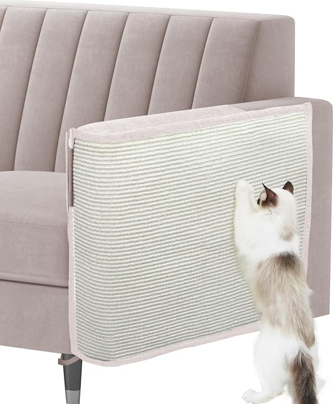 Cat Scratch Sofa Protector,27.6L*19.6Winch Cat Scratch Furniture Protector Pad Couch Arm Sheild with Natural Sisal for Protecting Couch Sofa Chair Furniture（Beige/Left Handed