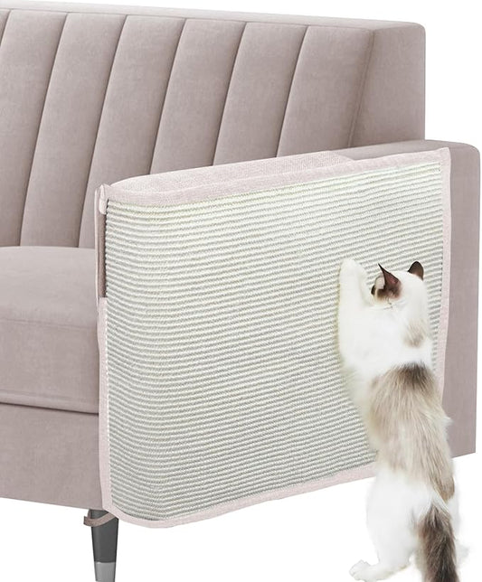 Cat Scratch Sofa Protector,27.6L*19.6Winch Cat Scratch Furniture Protector Pad Couch Arm Sheild with Natural Sisal for Protecting Couch Sofa Chair Furniture（Beige/Left Handed