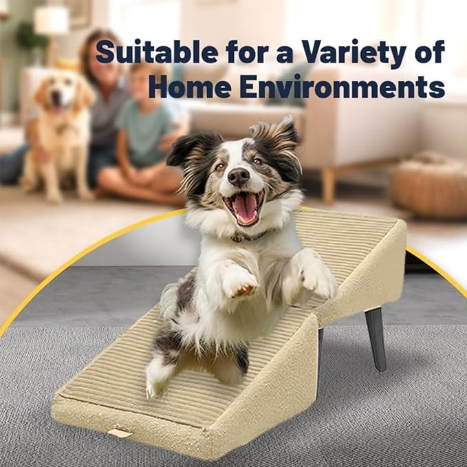 Split Ottoman Dog Ramp, 2-in-1 Lightweight Folding Stairs and Ottomans, Bed Couch & Car Ramps with Durable Non-Slip Waterproof Fabric Cover for Dogs Cats Or Pets Footrest (Khaki, 30 * 30 * 35cm)