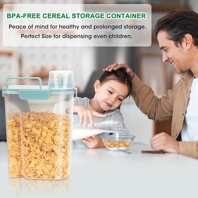 TBMax Rice Container 2 Pack, Airtight Cereal Container Oatmeal Storage with Easy-pouring Spout & Handy Cup for Flour Grain Beans, Pet Dog Cat Bird Food Storage Dispenser-Sky Blue