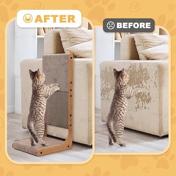 L Shape Cat Scratcher, 2Pack - 23.6 Inch Cat Scratchers for Indoor Cats, Protecting Furniture Cat Scratch Pad, Cardboard Cat Scratching with Ball Toy
