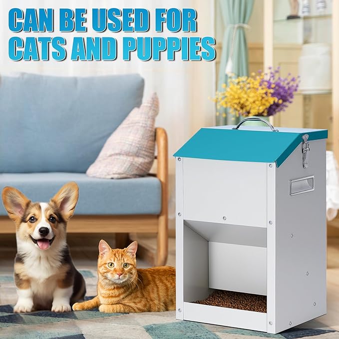 Automatic Cat Feeder Outdoor 59cups/14L Automatic Dog Feeder Cat Food Dispenser with Storage Gravity Pet Feeding Station Galvanized
