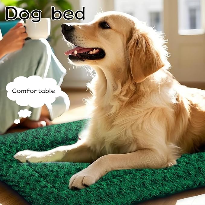 Dog Beds Crate Pad, Dog Bed Mat for Large Dogs Sleeping, Soft, Durable, Washable & Anti-Slip Crate Pads, Reversible Kennel Mat (Magic Circle Green, L(35”*24“*1.5”))