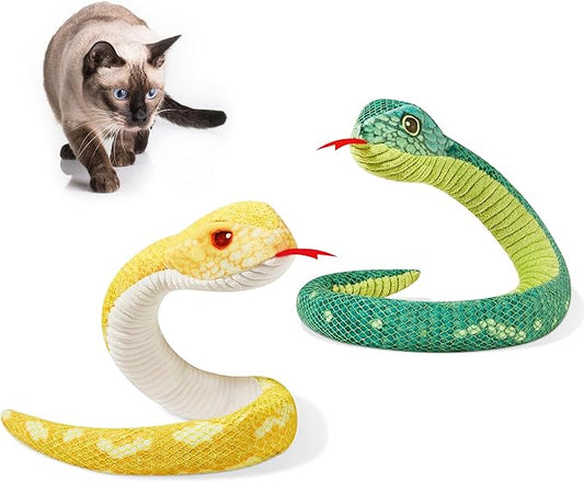 Potaroma Cat Toys Realistic Snake Catnip Crinkly Sound Toy 2 Pcs, Mesh Fabric for Teeth Cleaning, Interactive Kicker Toys for Indoor Kitten Exercise 20 Inches, Green and Yellow