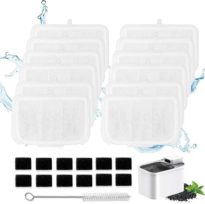 12 PCS Upgraded Pet Cat Kit Water Fountain Filters Unit Rect Fit For E versweet MAX 105 fl oz/3L Automatic Pet Fountain, Include Replacement Filters and Replaced Foam Pump Filter