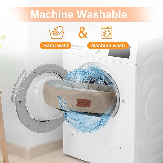 CLAYCLAY Heated Cat Bed for Indoor Cats - 20" Cozy Washable With Timer & Temperature Adjustable, Non-Slip Bottom, Removable, Pet Heating Pad With Waterproof