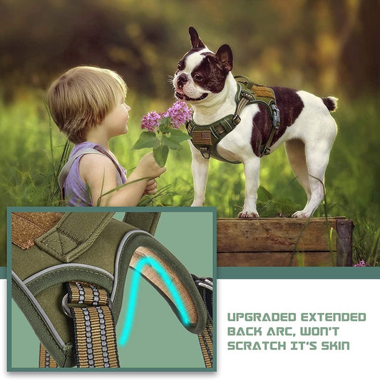 BUMBIN Tactical Dog Harness for Small Dogs No Pull, Famous TIK Tok No Pull Puppy Harness, Fit Smart Reflective Pet Walking Harness for Training, Adjustable Dog Vest Harness with Handle Green XS