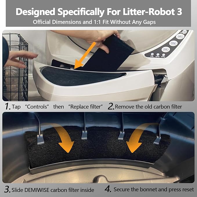 6 Pack Litter Box Filter, 10 x 3.5 Inch Charcoal Filters for Litter Robot 3 Cat Litter Box Replacement Activated Carbon Filter