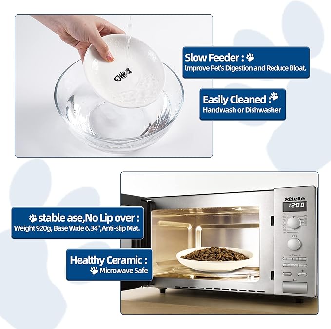 Cat Bowls, Elevated Bowl, Raised Ceramic Dish with Metal Stand, Pet Water or Food Feeding Station for Indoor Cats, Kitten, Puppies and Small Dogs(2 Pack)