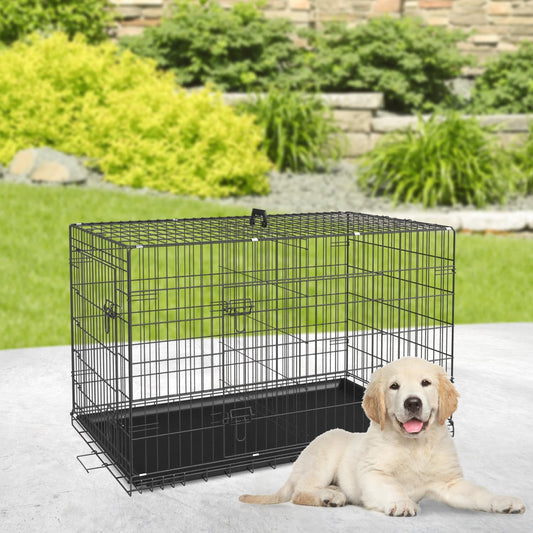 BestPet | Dog Crate | 24" | Black | Foldable Metal Kennel with Double Doors, Secure Slide-Bolt Latches, Leakproof Tray | Portable Dog Cage for Small Breeds | for Travel, Indoor & Outdoor Use