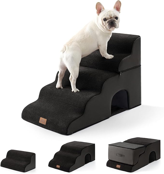 Extra Wide Dog Stairs with Tunnel, Detachable Large Pet Step for Small Medium Dog, Puppy or Cat, Ramp for High Bed, Couch, Sofa or Car, Stable, 19.7x33x22.4 inch, 5 Step, Black