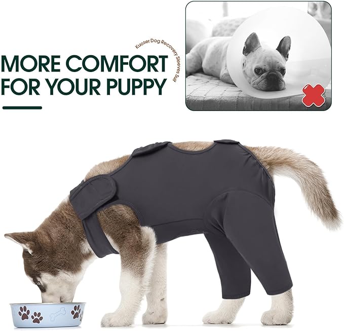 Kuoser Dog Surgery Recovery Suit - Thigh Wound Protective Sleeve for Female & Male Dogs, Pet Surgical Onesie for Spay/Neuter, Gray XXL