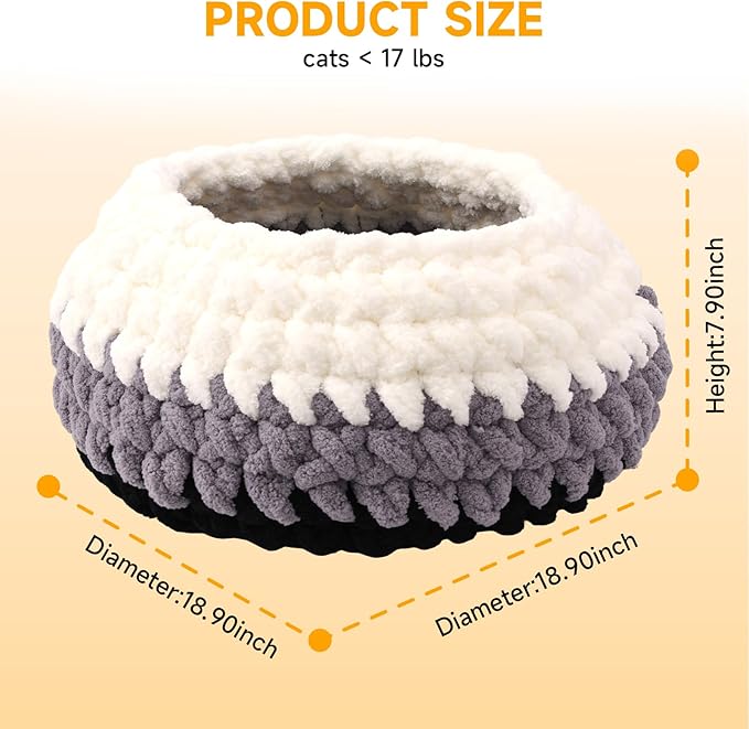 Ombre Gradient Round Cat Bed for Indoor Cats, Chunky Knit Washable & Plush Pet Bed, Cozy Nest with Non-Slip Bottom for Small Medium Cats