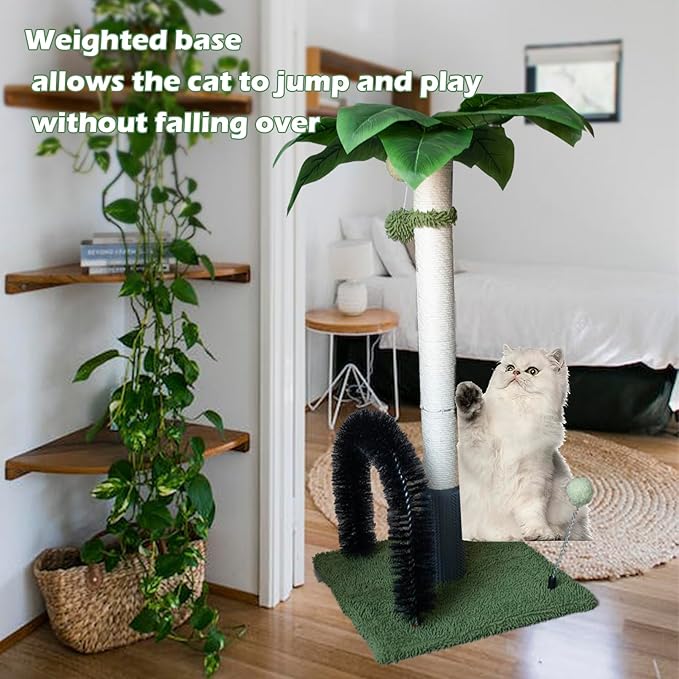 29.5" Tall Cat Scratching Post, Natural Sisal Scratching Posts with Self Groomer for Indoor Large Cats Kitten Scratch Posts with Hanging Ball and Spring Ball for Adult Cats Kittens Kitty(Green)
