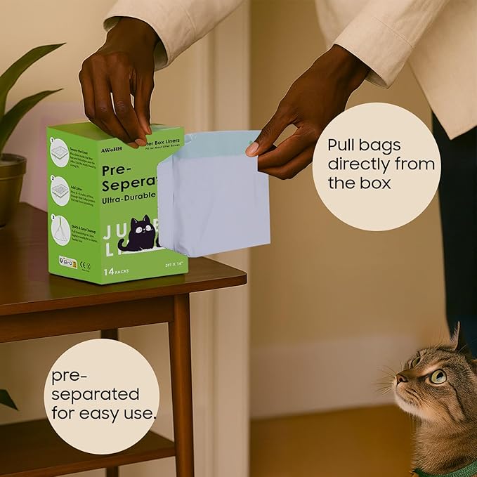 14 Count Cat Litter Box Liners, Drawstring Large/Jumbo Cat Litter Liner Bags For Litter Box, Kitty Litter Liner Heavy Duty Pre-Separated 36" x 16"