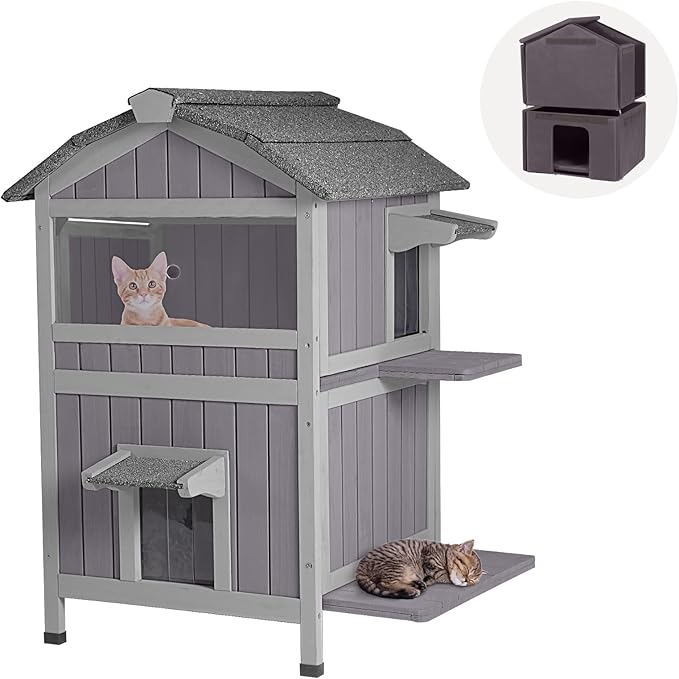 GUTINNEEN Outdoor Cat House Insulated for Winter Waterproof Feral Cat Shelter…