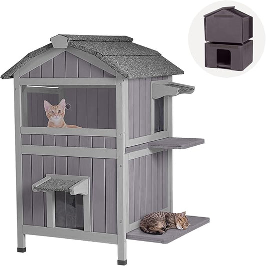 GUTINNEEN Outdoor Cat House Insulated for Winter Waterproof Feral Cat Shelter…