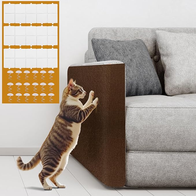 Cat Scratching Mat Self-Adhesive, 118"x15.8" Trimmable Cat Scratch Furniture Protector, Durable Cat Scratch Pad for Couches, Cat Trees, Walls, Easy to Install for Cat Owners