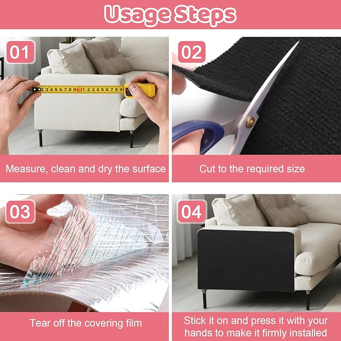 Cat Scratching Mat Self-Adhesive, 78.7"x15.8" Trimmable Cat Scratch Furniture Protector, Durable Cat Scratch Pad for Couches, Cat Trees, Walls, Easy to Install for Cat Owners
