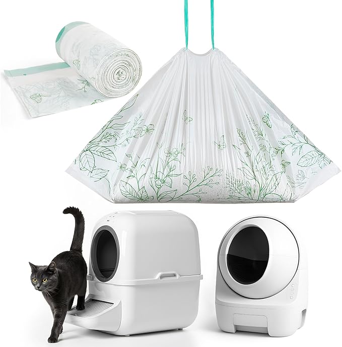 Glittme Cat Litter Box Liners, 30 Count Large Capacity Cat Litter Bags for Automatic Litter Robot 3/4, Thick Cats Kitty Litter Bags with Drawstring