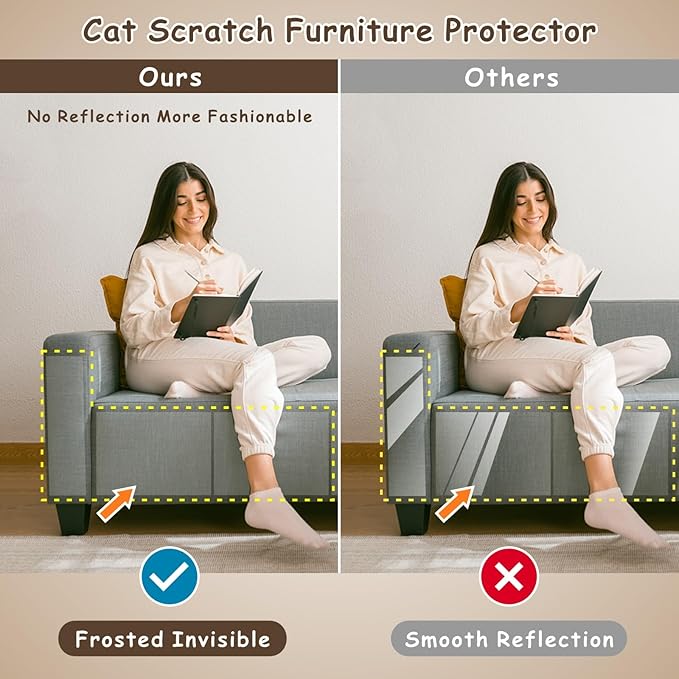 Cat Scratch Furniture Protector 12-Pack – Clear Self-Adhesive Couch Guards – Anti-Scratch Deterrent for Sofa and Upholstery,Matte Datte Design（12p）