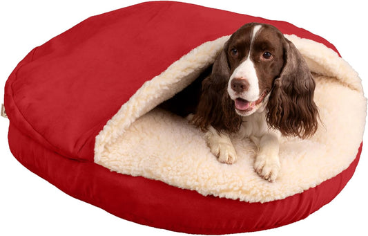 Snoozer Classic Poly-Cotton Cozy Cave Pet Bed, Large, Red.