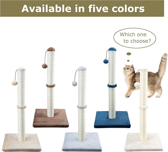 Dimaka 29" Height Tall Cat Scratching Post, Claw Scratcher with Sisal Rope and Covered with Soft Smooth Plush, Vertical Scratch [Full Strectch] for Standard Size Cats (Light Brown, 29 inches)