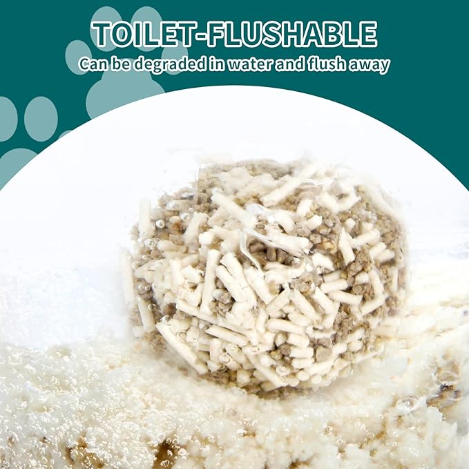 Plant-Based Cat Litter, Odor Control Quick Clumping Tofu Cat Litter, 6 lbs, Low Tracking Dust Control Lightweight Flushable Unscented Natural Kitty Litter