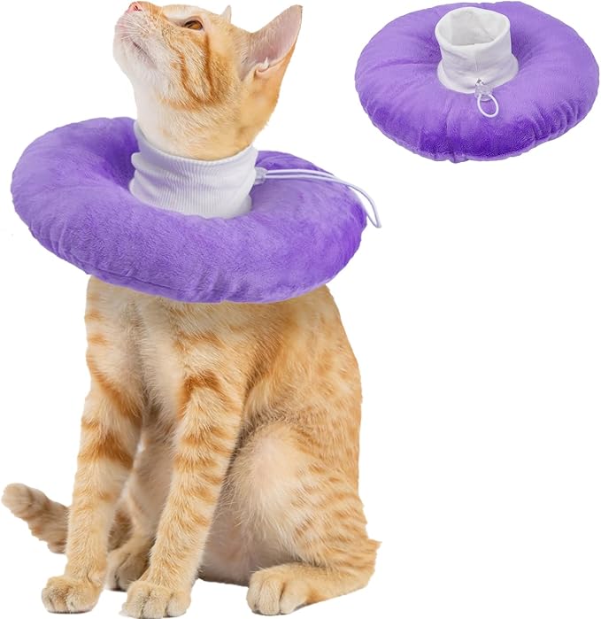 Adjustable Cat Neck Cone, Comfortable Elizabethan Recovery Collar After Surgery to Prevent Licking Wound, Ideal for Skin Disease, Deworming, Protective Pet Cone, Purple Medium
