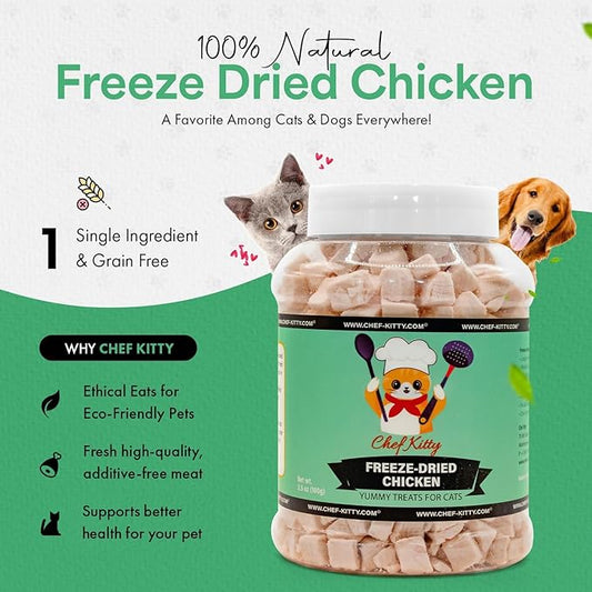 Freeze-Dried Chicken Treats for Cats & Dogs – 100% Human Grade, Single Ingredient, High-Protein, Healthy Snack – No Additives or Preservatives – 3.5oz - Inspected & Tested in USA