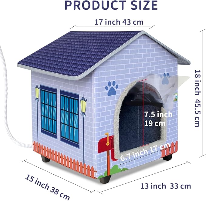 Heated Cat Houses for Indoor/Outdoor Cats with Elevated Heated Cat Bed Providing Safe Feral Cats, Easy to Assemble